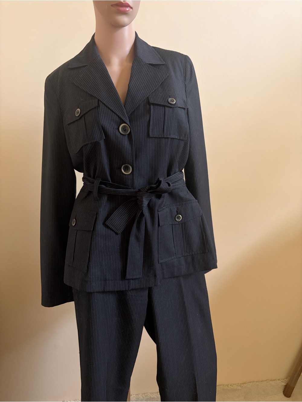 Sharagano Black Pinstripe Suit